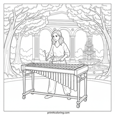 Xylophone Virtuoso: Outdoor Concert Scene - free printable coloring page