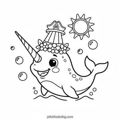 Narwhal's Hat Balancing Act! - free printable coloring page