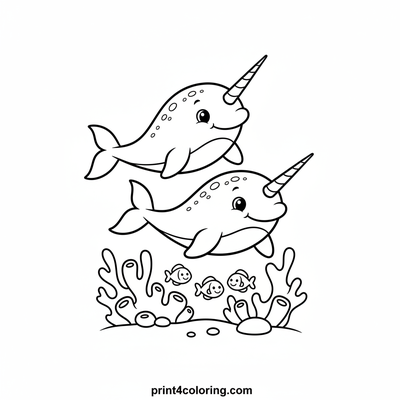 Graceful Narwhal Reef Adventure - free printable coloring page