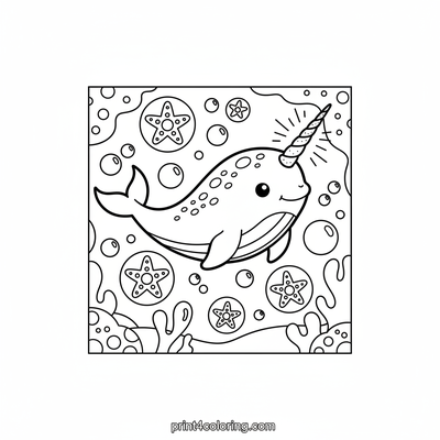 Narwhal's Magical Starlight Swim - free printable coloring page