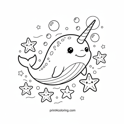 Magical Narwhal Starlight Swim - free printable coloring page