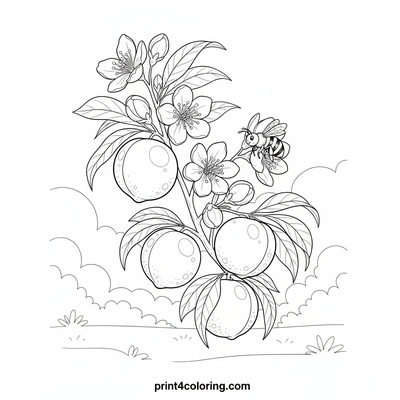 Sweet Nectarine Branch: A Bee's Delight - free printable coloring page