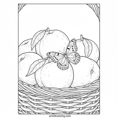Sweet Summer Nectarine Basket with Butterfly - free printable coloring page