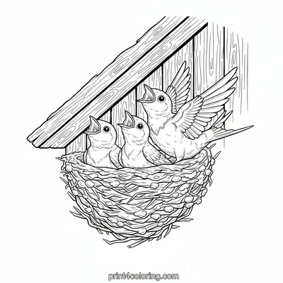 Chirping Baby Swallows in Their Cozy Nest - free printable coloring page