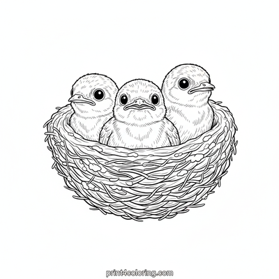Baby Swallows in Their Cozy Nest - free printable coloring page