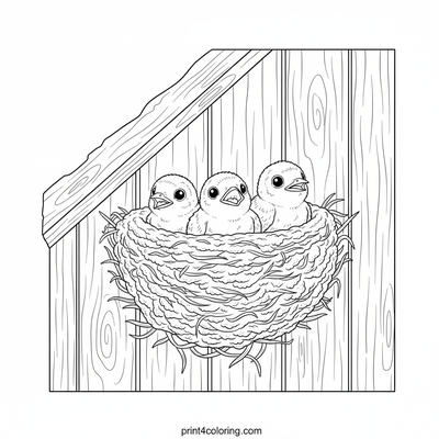 Sweet Swallowlings in Their Cozy Nest - free printable coloring page