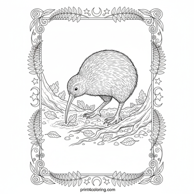 Mysterious Moonlight Kiwi Forager - free printable coloring page