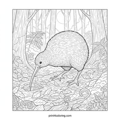 Mysterious Moonlight Kiwi Forager - free printable coloring page