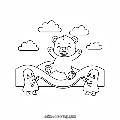 Bear Cub's Noodle Leap Adventure - free printable coloring page
