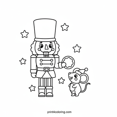 Nutcracker's Sweet Treat with a Mouse Friend - free printable coloring page