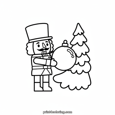 Nutcracker's Festive Tree Decorating - free printable coloring page