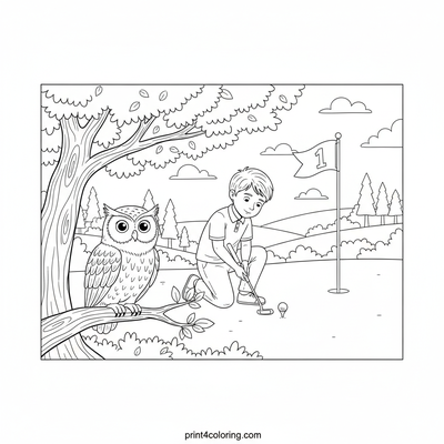 The Wise Owl's Green Putt - free printable coloring page