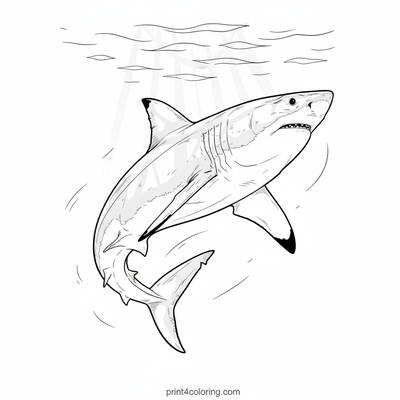 Ocean's Silent Glide: Great White Shark in Motion - free printable coloring page