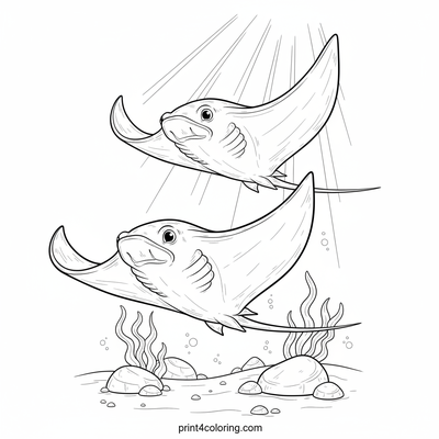 Ocean Ballet: Majestic Stingrays in Sunlight - free printable coloring page