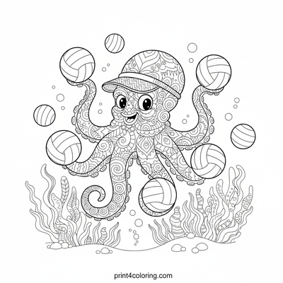 Octopus's Zany Zentangle Volleyball Bash - free printable coloring page