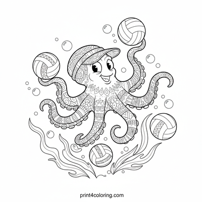 Zentangle Octopus Volleyball Challenge - free printable coloring page