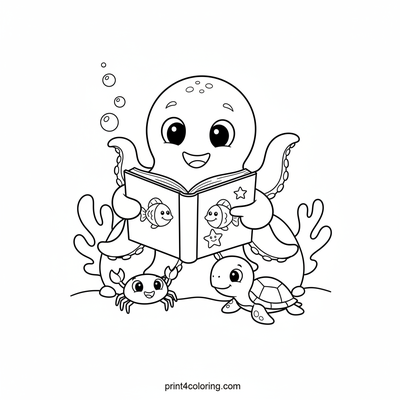 Octopus's Magical Story Time - free printable coloring page