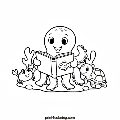 Octopus's Deep-Sea Story Time - free printable coloring page