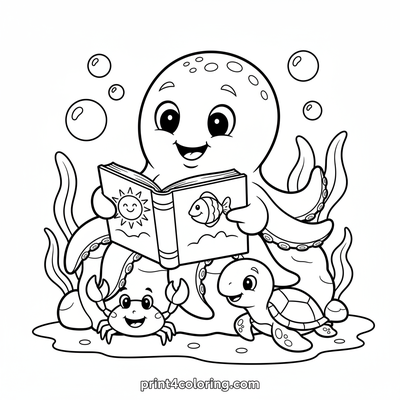 Octopus's Enchanting Underwater Story Time - free printable coloring page