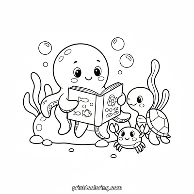 Ocean Friends Story Time Adventure - free printable coloring page
