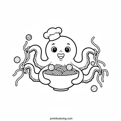 Octopus Chef's Pasta Perfection - free printable coloring page