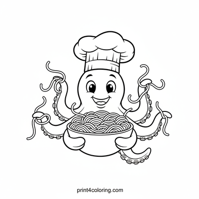 Octopus Chef's Silly Spaghetti Surprise! - free printable coloring page