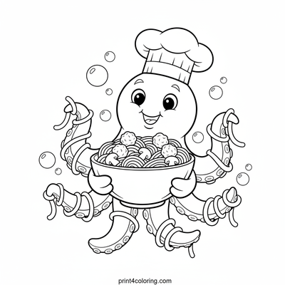 Octo-Chef's Spaghetti Spectacle! - free printable coloring page