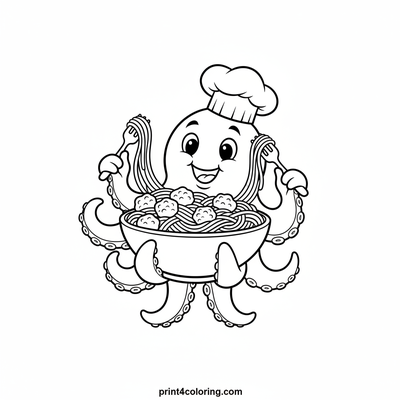 Octopus Chef's Silly Spaghetti Surprise - free printable coloring page