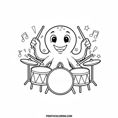 Octopus Drummer's Jam Session! - free printable coloring page