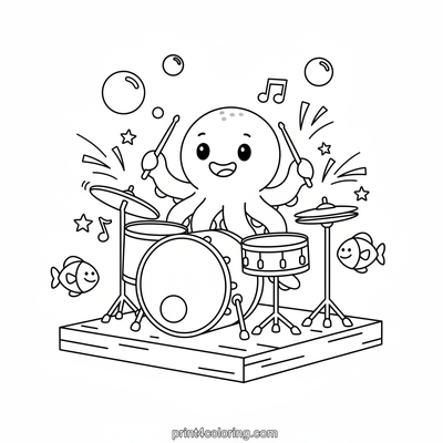 Octopus Rock Star Drummer! - free printable coloring page