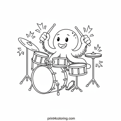 Rockin' Octopus Drummer - free printable coloring page