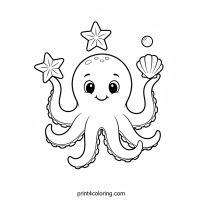 Happy Octopus Juggler - free printable coloring page