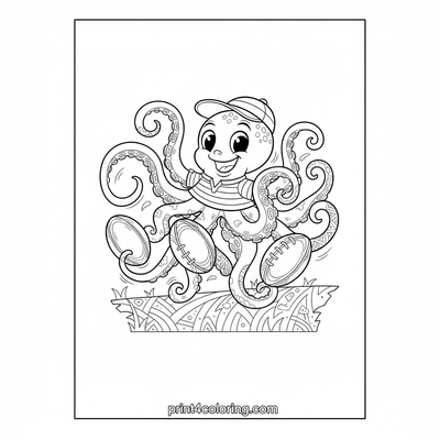 Octopus Rugby Star: Eight Arms, Endless Fun! - free printable coloring page