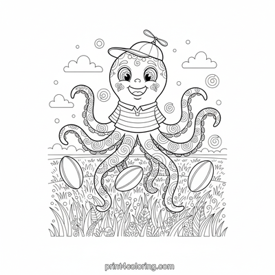 Octopus Rugby Star: Tentacle Tackle! - free printable coloring page