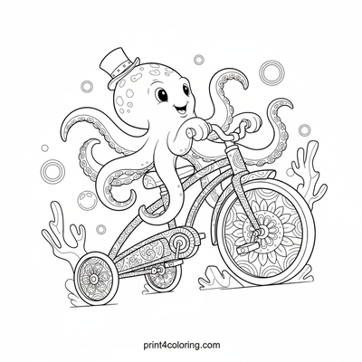 Octopus's Grand Tricycle Ballet - free printable coloring page