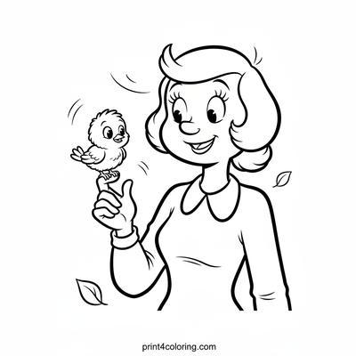 Olive Oyl's Sweet Feathered Visitor - free printable coloring page