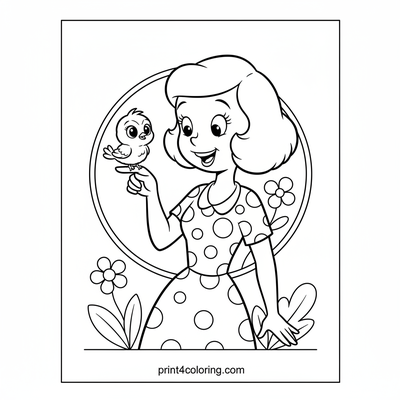Olive Oyl and Her Tiny Bird Friend - free printable coloring page