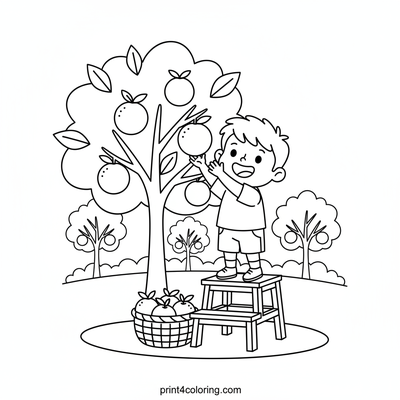 Little Harvester's Orange Orchard Adventure - free printable coloring page
