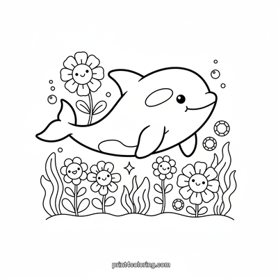 Orca's Magical Ocean Garden Adventure - free printable coloring page
