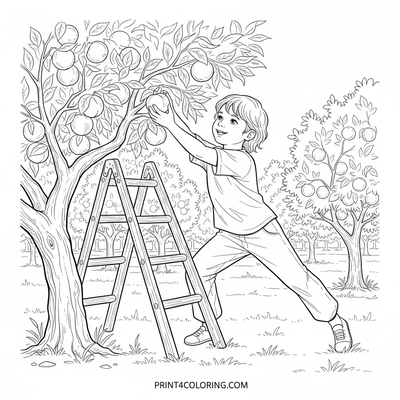Nectarine Harvest Adventure - free printable coloring page