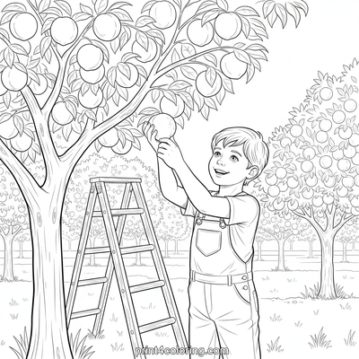 Sunny Orchard Nectarine Picking - free printable coloring page