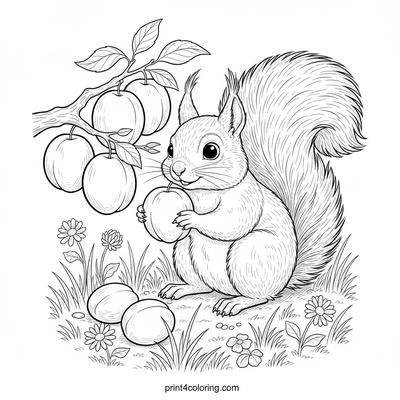 Orchard Harvest Helper: Squirrel's Sweet Plum Pick - free printable coloring page