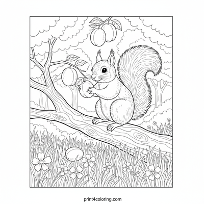 Squirrel's Sweet Harvest - free printable coloring page