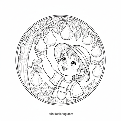 Sunny Orchard Pear Picking Adventure - free printable coloring page