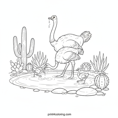 Ostrich Oasis: Family Waterhole Serenity