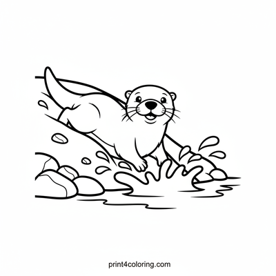 Happy Otter's River Slide Splashdown - free printable coloring page