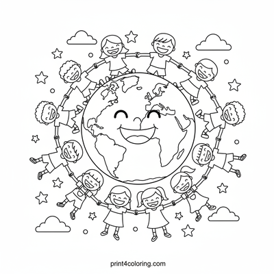Smiling Earth & Happy Friends - free printable coloring page