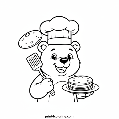 Bear Chef's Perfect Pancake Flip - free printable coloring page