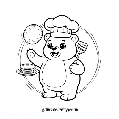 Pancake Flipping Bear Adventure - free printable coloring page