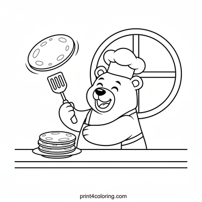Bear Chef's Pancake Party - free printable coloring page